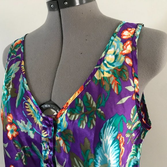 Vintage Victoria's Secret Gold Label Sz M Tropical Floral Satin Tank - Picture 2 of 8